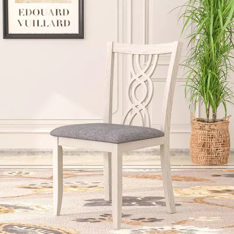 Sedie da pranzo rustiche in legno, sedie da cucina in legno di gomma con seduta imbottita ed elegante schienale intagliato, grigio