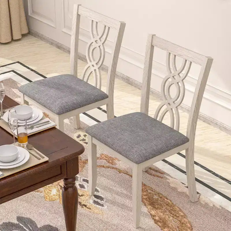 Sedie da pranzo rustiche in legno, sedie da cucina in legno di gomma con seduta imbottita ed elegante schienale intagliato, grigio