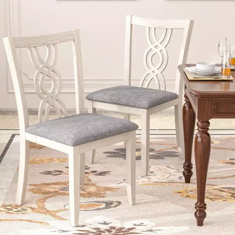 Sedie da pranzo rustiche in legno, sedie da cucina in legno di gomma con seduta imbottita ed elegante schienale intagliato, grigio