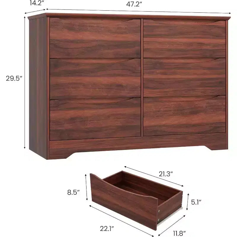Comò moderno, cassettiera in legno a 6 cassetti per camera da letto, soggiorno, ingresso, marrone