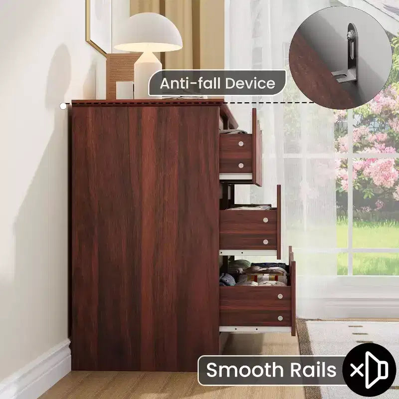 Comò moderno, cassettiera in legno a 6 cassetti per camera da letto, soggiorno, ingresso, marrone