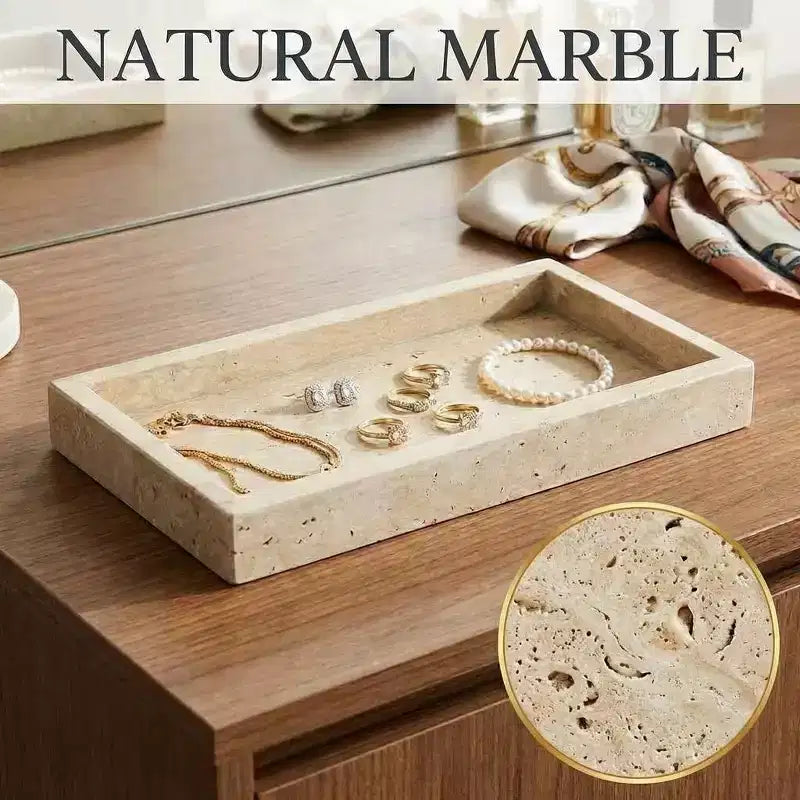 Elegante vassoio porta gioielli in marmo naturale, regalo per la festa della mamma, vassoio in vera pietra di marmo per bagno e decorazioni per la casa