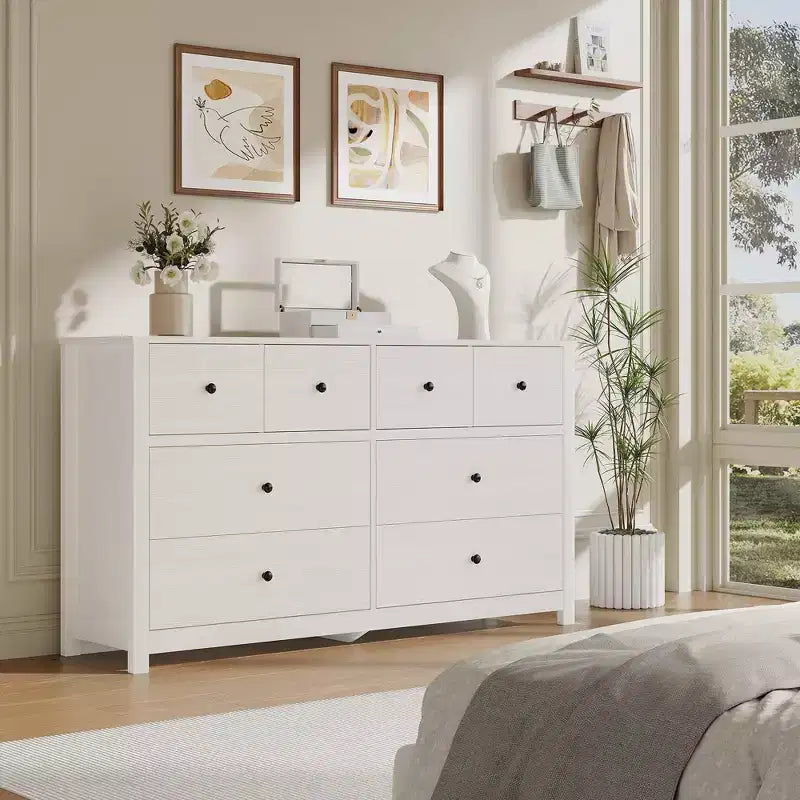 Comò moderno per camera da letto, cassettiera ampia in legno con contenitore profondo, mobiletto organizer indipendente per soggiorno