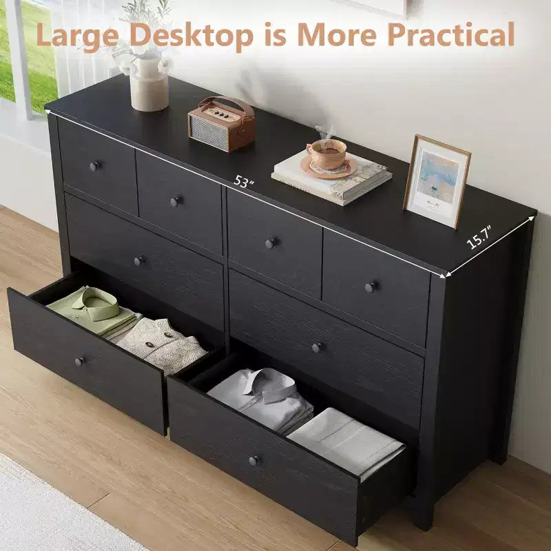 Modern Dresser for Bedroom, Wide Wood Chest of Drawers with Deep Storage, Freestanding Organizer Cabinet Furniture for Living Room