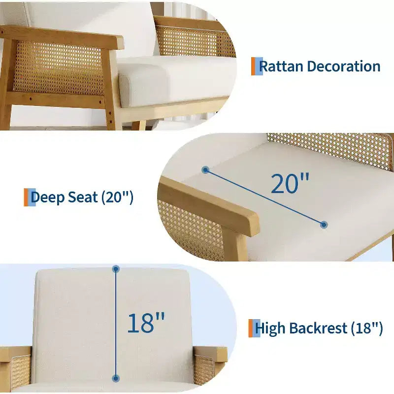 Modern High Back Wood Frame Accent Chair with Capacity - Upholstered Rattan or PU Leather Armchair for Living Room