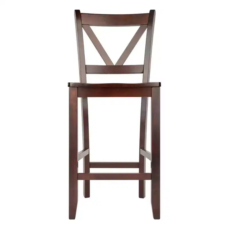Sgabello da bar Victor V-Back ad altezza bancone, 60 cm, set da 2, in legno/noce