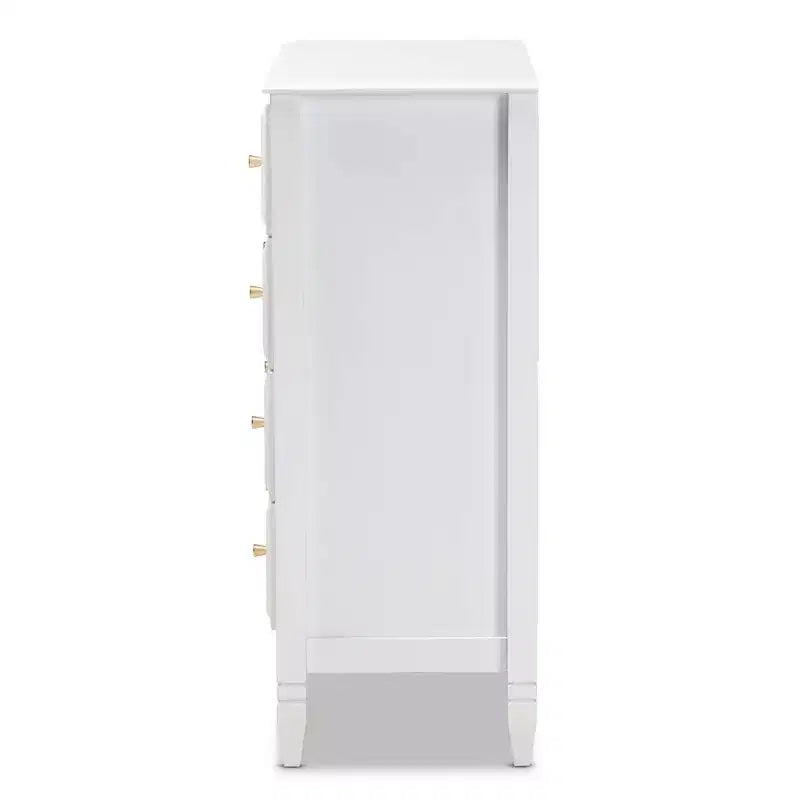 4 Drawer Naomi Wood Bedroom Chest White/Gold: Elegant Storage Solution with Anti-Tip Hardware