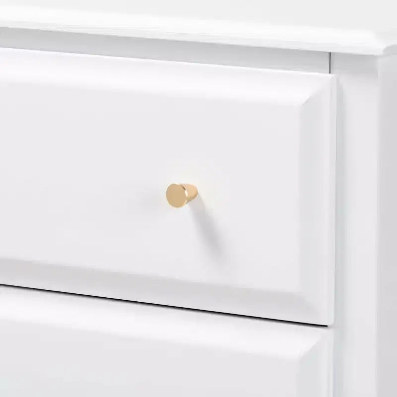 4 Drawer Naomi Wood Bedroom Chest White/Gold: Elegant Storage Solution with Anti-Tip Hardware
