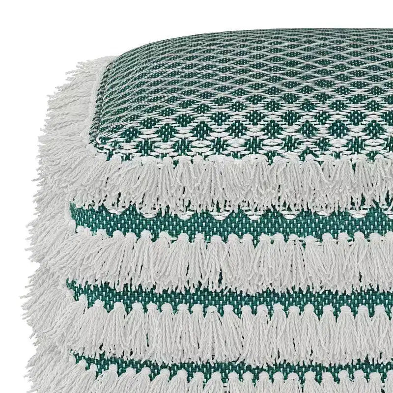 Ari Square Woven PET Polyester Pouf Turquoise/White