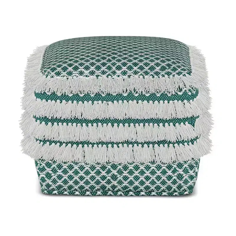 Pouf Ari quadrato intrecciato in PET poliestere turchese/bianco