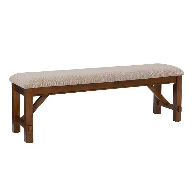 Panca tradizionale Jackson in legno imbottita con sedile color tortora, 60", marrone scuro