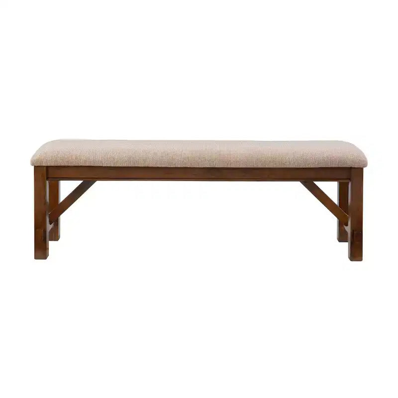 Panca tradizionale Jackson in legno imbottita con sedile color tortora, 60", marrone scuro