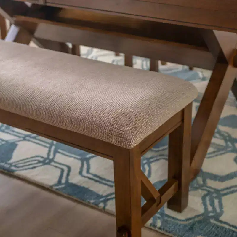 Panca tradizionale Jackson in legno imbottita con sedile color tortora, 60", marrone scuro