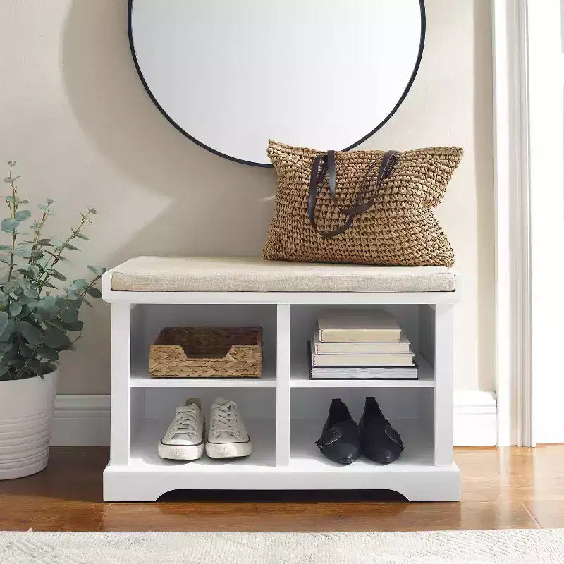 Panca Contenitore Anderson Bianca: Imbottita, Rivestimento in Lino, Stile Farmhouse