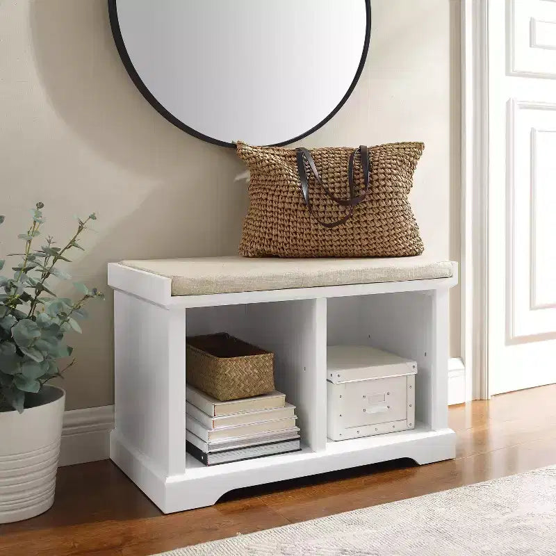 Panca Contenitore Anderson Bianca: Imbottita, Rivestimento in Lino, Stile Farmhouse