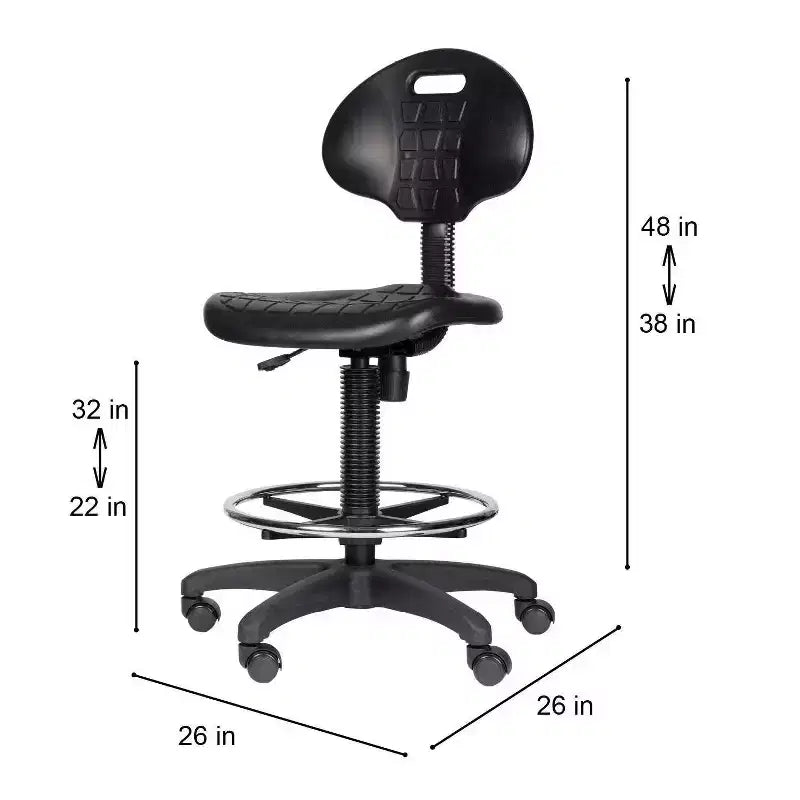 Sedia ergonomica in poliuretano con altezza regolabile da 56 a 81 cm: girevole, supporto lombare, ruote