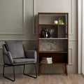 Libreria Kingston da 58" con ripiano effetto marmo e gambe in legno massello colore noce: Stile mid-century, 4 ripiani aperti