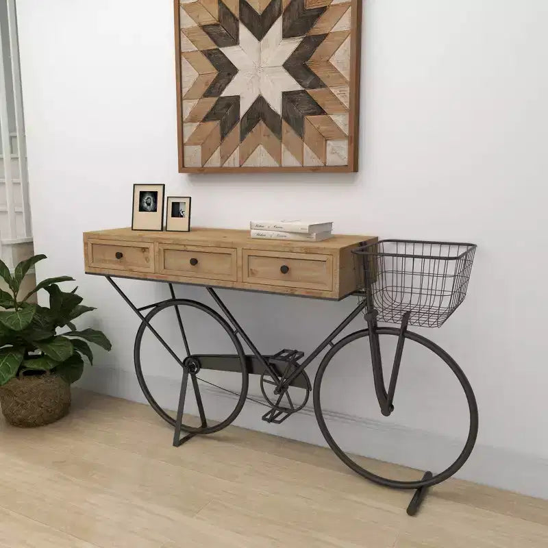 Tavolo Consolle in Metallo Stile Fattoria Rosso: Struttura in Ferro, Piano in MDF, Nessun Montaggio Richiesto