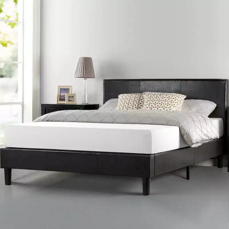 Telaio letto a piattaforma imbottito in ecopelle giada nero