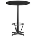 Piano tavolo rotondo in laminato da 30'' con base da tavolo alta da bar da 22'' x 22'' e poggiapiedi ad anello
