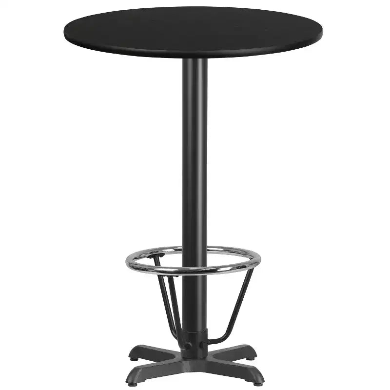 Piano tavolo rotondo in laminato da 30'' con base da tavolo alta da bar da 22'' x 22'' e poggiapiedi ad anello