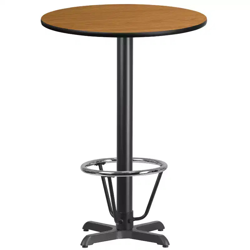 Piano tavolo rotondo in laminato da 30'' con base da tavolo alta da bar da 22'' x 22'' e poggiapiedi ad anello