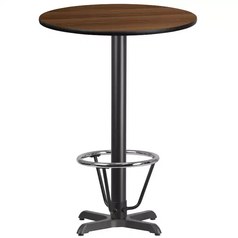 Piano tavolo rotondo in laminato da 30'' con base da tavolo alta da bar da 22'' x 22'' e poggiapiedi ad anello