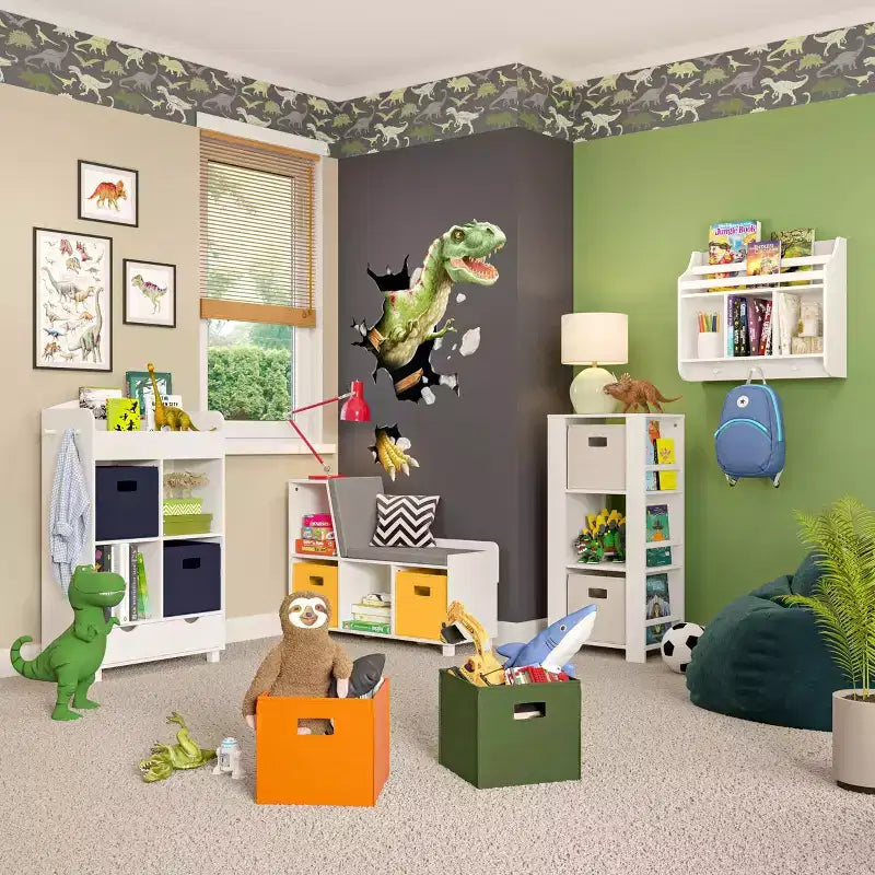 Libreria per Bambini e Torre Organizzatore Giocattoli con 3 Scomparti e 6 Mensole per Libri Bianca con 2 Contenitori in Tessuto