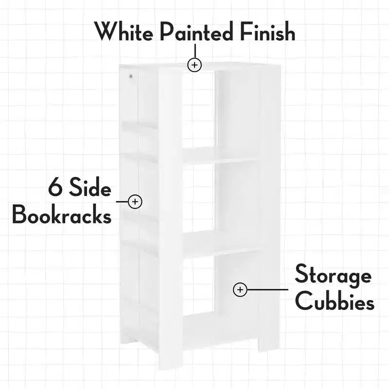 Libreria per Bambini e Torre Organizzatore Giocattoli con 3 Scomparti e 6 Mensole per Libri Bianca con 2 Contenitori in Tessuto