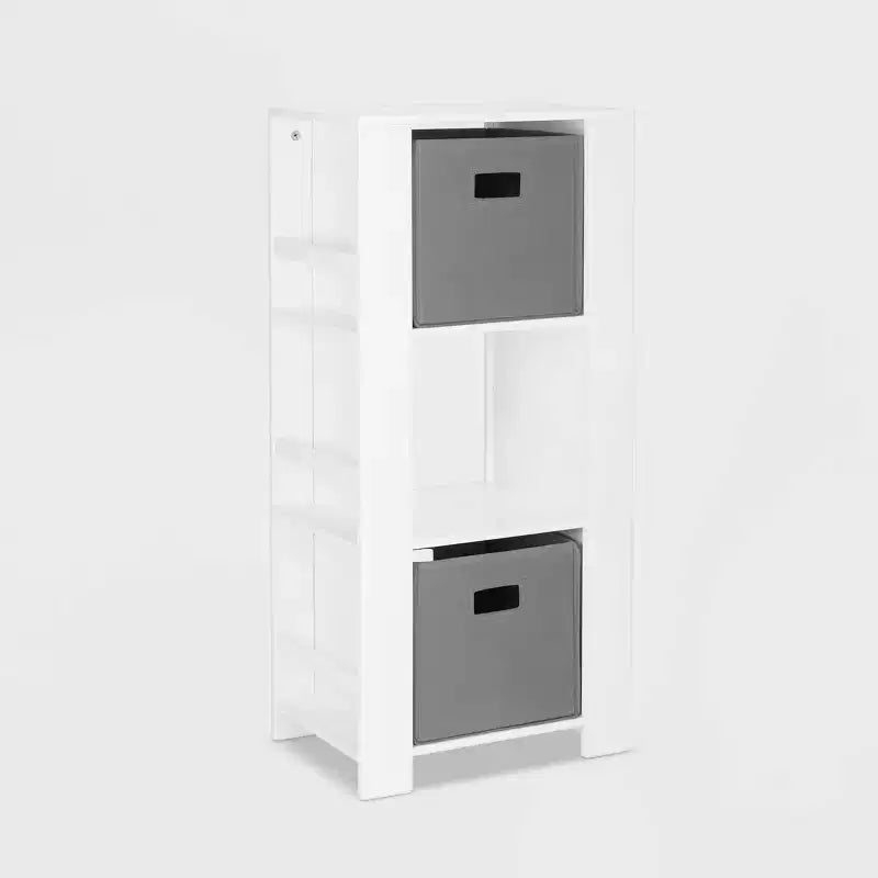Libreria per Bambini e Torre Organizzatore Giocattoli con 3 Scomparti e 6 Mensole per Libri Bianca con 2 Contenitori in Tessuto
