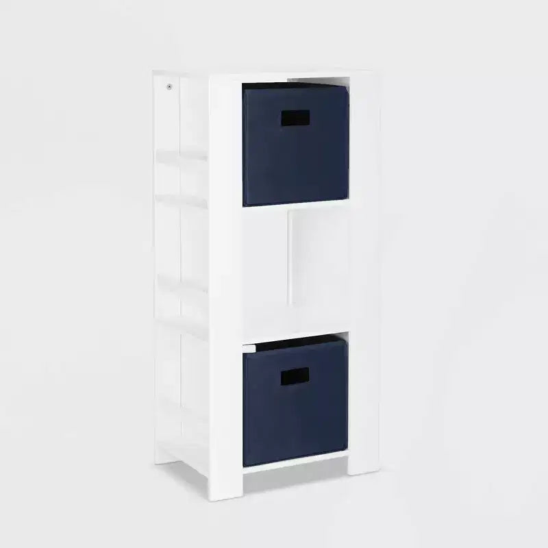 Libreria per Bambini e Torre Organizzatore Giocattoli con 3 Scomparti e 6 Mensole per Libri Bianca con 2 Contenitori in Tessuto