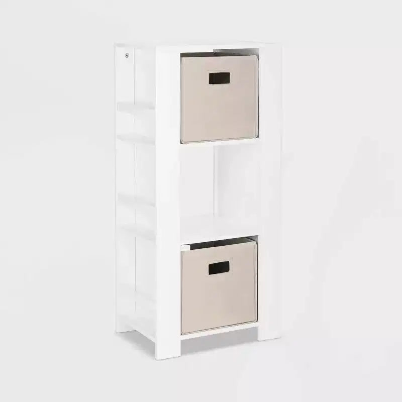 Libreria per Bambini e Torre Organizzatore Giocattoli con 3 Scomparti e 6 Mensole per Libri Bianca con 2 Contenitori in Tessuto
