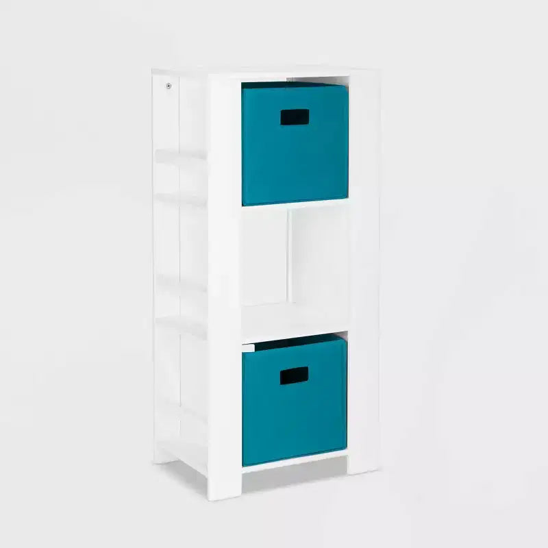 Libreria per Bambini e Torre Organizzatore Giocattoli con 3 Scomparti e 6 Mensole per Libri Bianca con 2 Contenitori in Tessuto