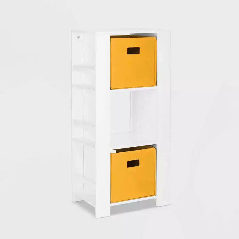 Libreria per Bambini e Torre Organizzatore Giocattoli con 3 Scomparti e 6 Mensole per Libri Bianca con 2 Contenitori in Tessuto