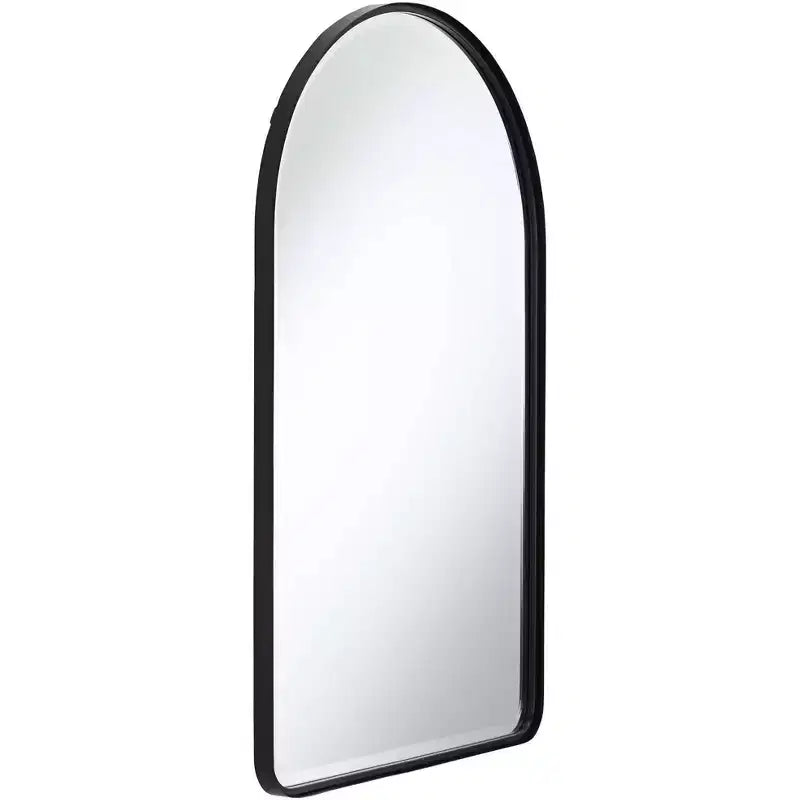Clara Specchio Decorativo da Parete per Trucco con Arco Superiore, Moderno, Smussato, Cornice in Metallo Nero Opaco, Larghezza 60 cm, per Bagno, Camera da Letre, Soggiorno, Ingresso di Casa