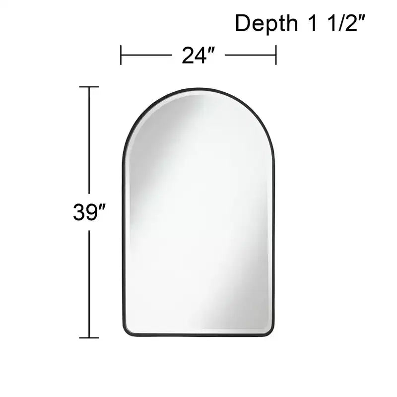 Clara Specchio Decorativo da Parete per Trucco con Arco Superiore, Moderno, Smussato, Cornice in Metallo Nero Opaco, Larghezza 60 cm, per Bagno, Camera da Letre, Soggiorno, Ingresso di Casa