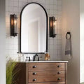 Clara Specchio Decorativo da Parete per Trucco con Arco Superiore, Moderno, Smussato, Cornice in Metallo Nero Opaco, Larghezza 60 cm, per Bagno, Camera da Letre, Soggiorno, Ingresso di Casa