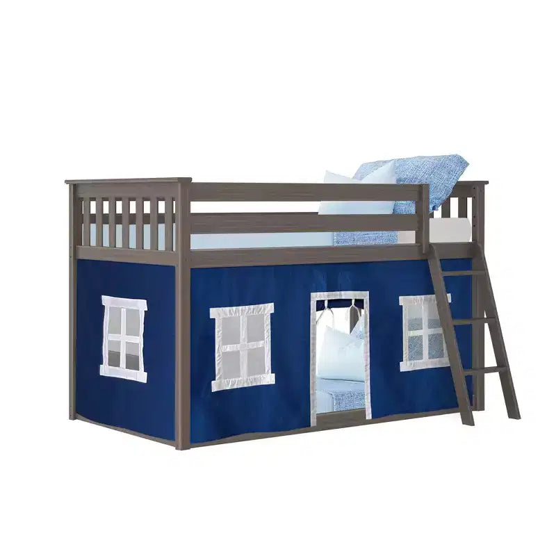 Letto a castello basso singolo su singolo con tende
