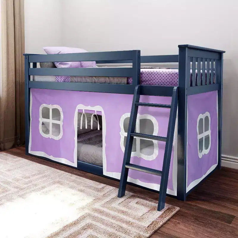 Letto a castello basso singolo su singolo con tende