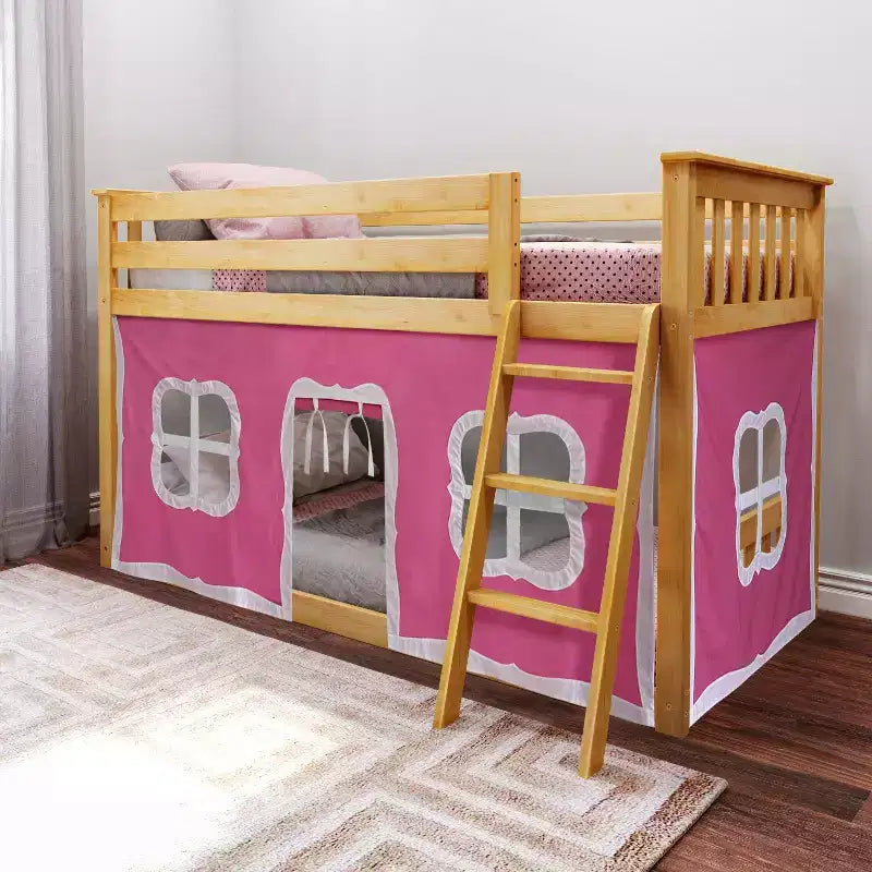 Letto a castello basso singolo su singolo con tende