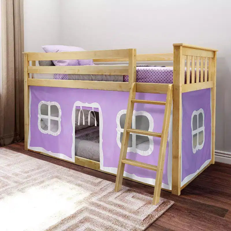 Letto a castello basso singolo su singolo con tende