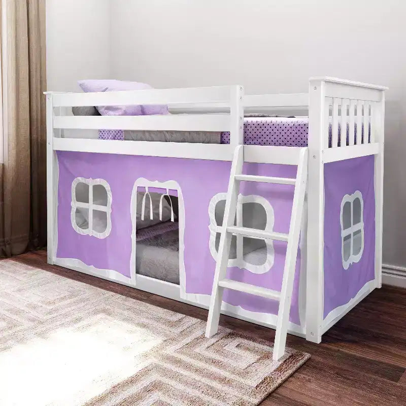 Letto a castello basso singolo su singolo con tende
