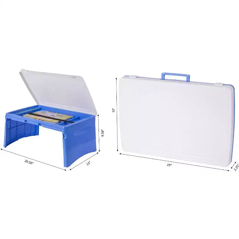 Vassoio da grembo portatile pieghevole in plastica per bambini, blu e bianco