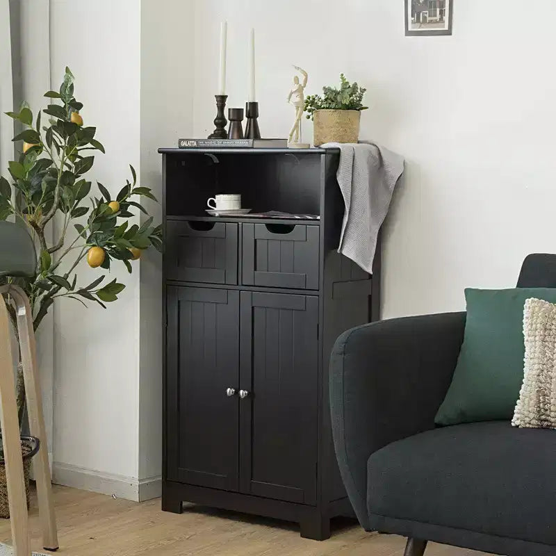 Mobiletto da bagno in legno con cassetti e ante