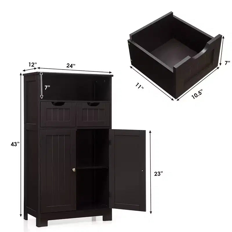 Mobiletto da bagno in legno con cassetti e ante