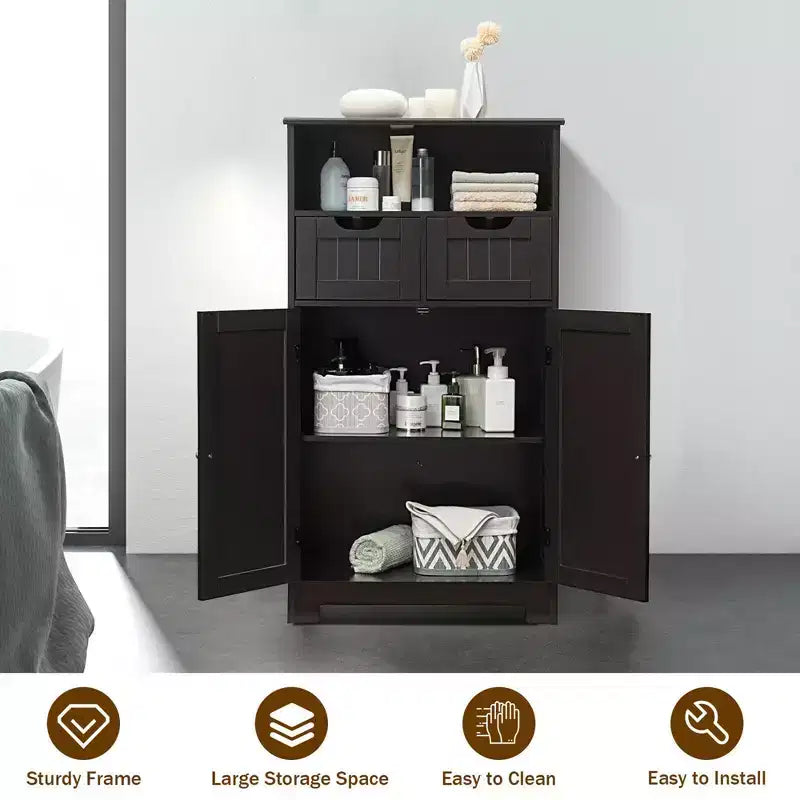 Mobiletto da bagno in legno con cassetti e ante