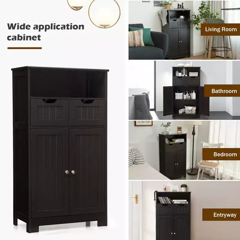Mobiletto da bagno in legno con cassetti e ante