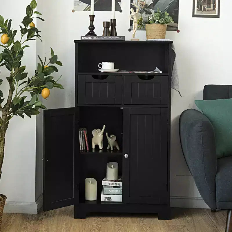 Mobiletto da bagno in legno con cassetti e ante