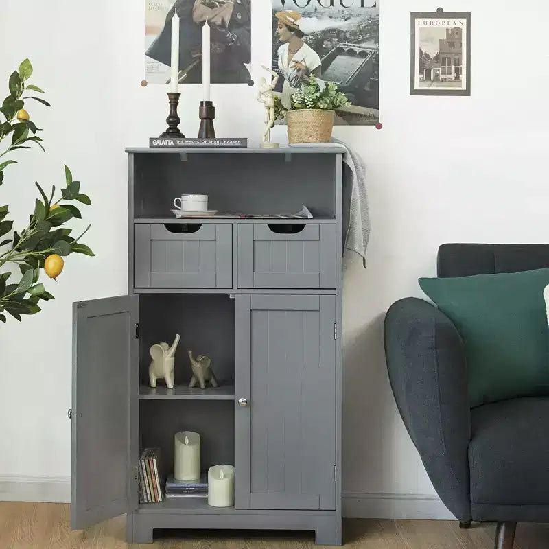 Mobiletto da bagno in legno con cassetti e ante