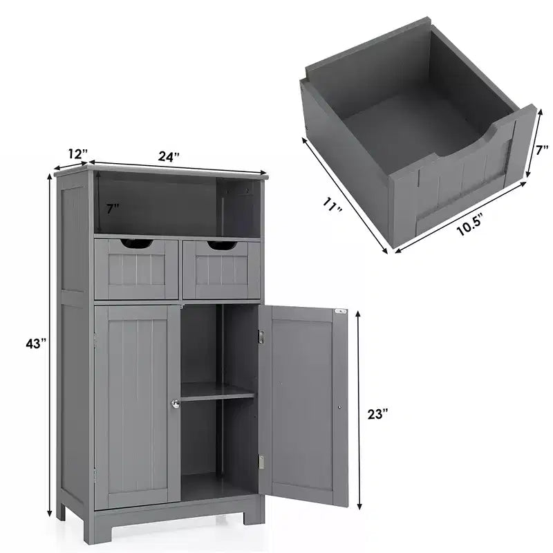 Mobiletto da bagno in legno con cassetti e ante